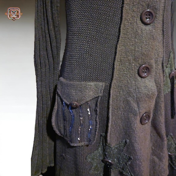 Fantazia Lagerlook Wool Patchwork Knit Oversized Cardigan Sweater, Medium - Picture 5 of 11